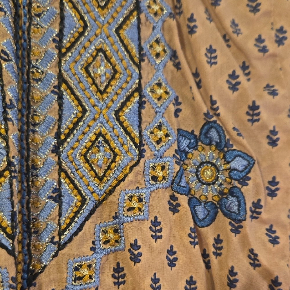 Anthropologie Embroidered Top with Blue and Gold Accents - Picture 3 of 11